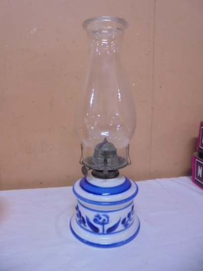Beautiful Porcelain & Glass Oil Lamp