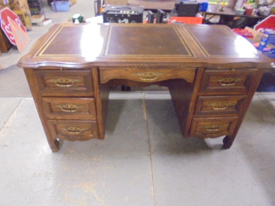 Solid Oak Desk w/ Leather Inlayed Top