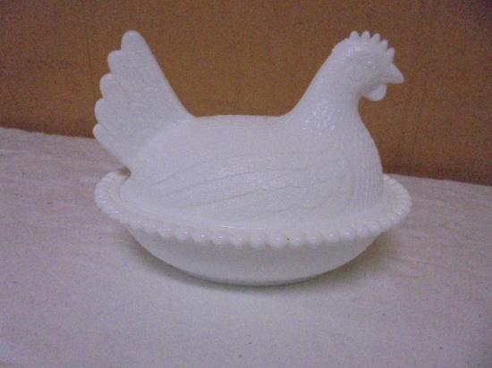 Vintage Indiana Glass Milk Glass Hen on The Nest