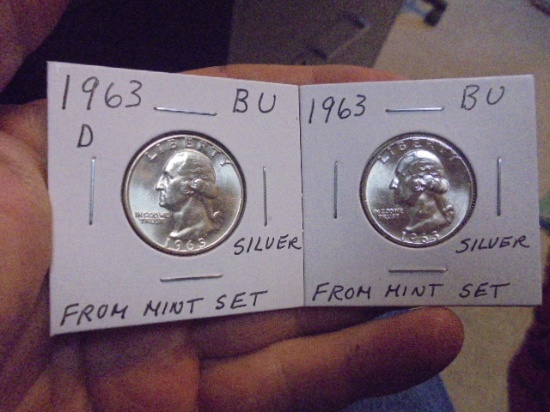 1963 D Mint & 1963 Silver Washington Quarters