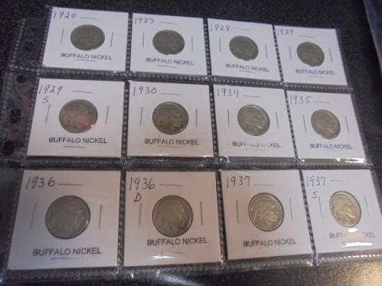 Group of 12 Assorted Date Buffalo Nickels