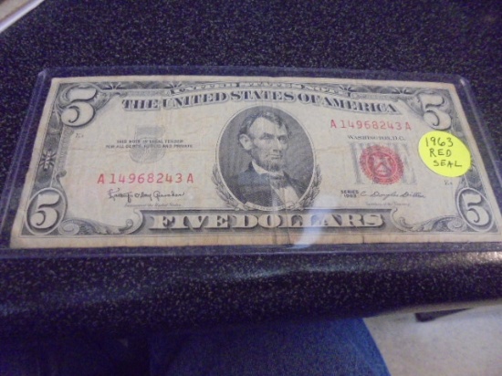 1963 Five Dollar Red Seal Note