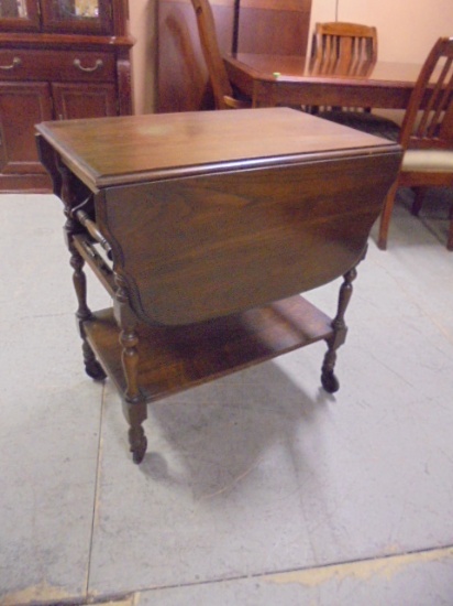 Solid Wood Rolling Double Drop Leaf Tea Cart