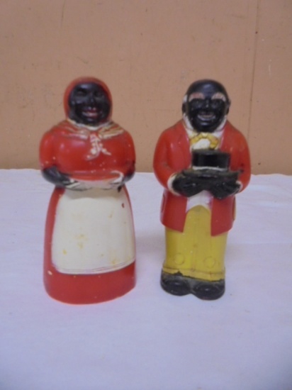 Vintage Celluloid Aunt Jemima & Uncle Moses Salt & Pepper Shakers