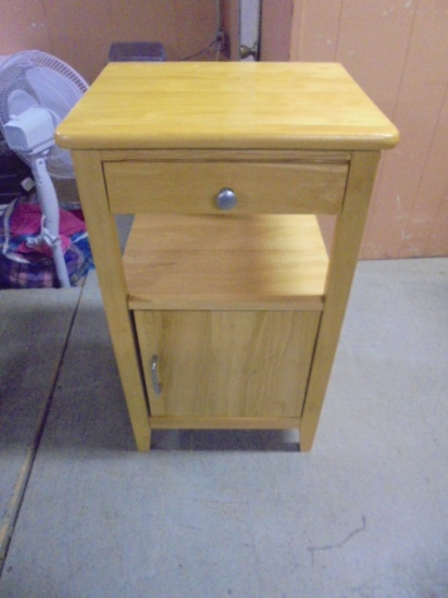 Solid Oak Side Table w/ Drawer & Door