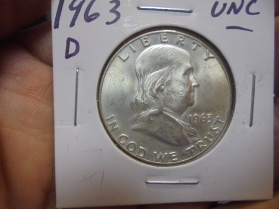 1963 D Mint Silver Franklin Half Dollar