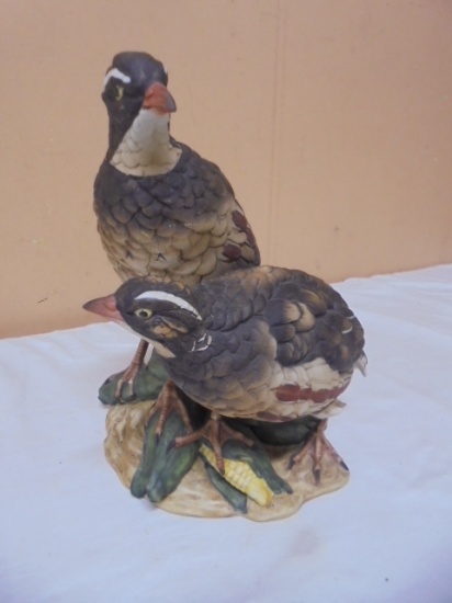 Beautiful Royal Crown Numbered Porcelain Double Quail Statue