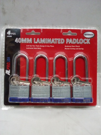 4Pack of ATEproUSA 40mm Laminated Padlocks w/ Keys