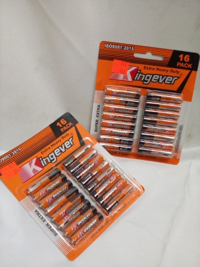 2 Packs of 16 KingEver Extra Heavy Duty AAA Batteries