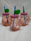 Qty 3 Glass Mason Jar Style Flamingo Drinkware with Straw