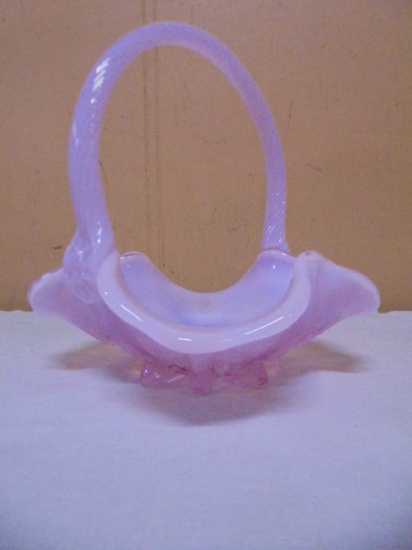 Vintage Fenton Pink Opalescent Footed Glass Basket