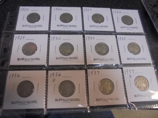 Group of 12 Assorted Date Buffalo Nickels