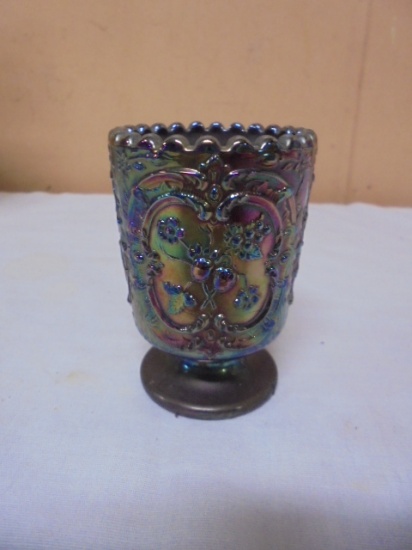 Vintage Fenton Amethyst Carnival Glass Wild Strawberry Footed Toothpick Holder