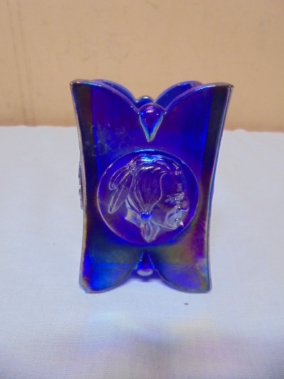 Vintage Joe St. Clair Cobalt Blue Carnival Glass Bicentennial Toothpick Holder