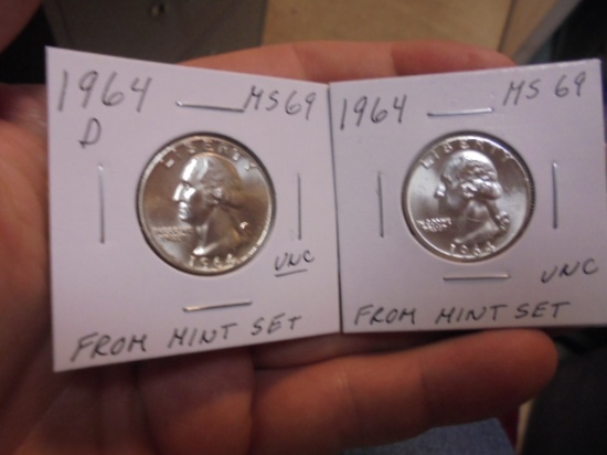 1964 D Mint & 1964 Silver Washington Quarters