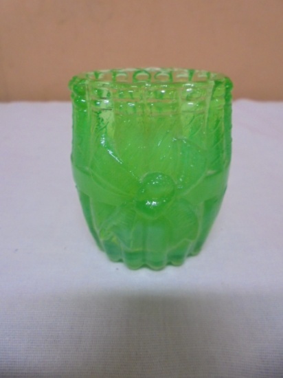 Vintage Wheeling W. VA The Stogie City Green Glass Toothpick Holder