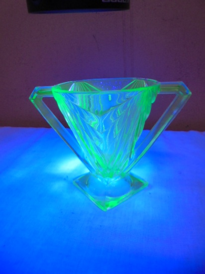 Vintage Indiana Glass Art Deco Pyramid Uranium Glass Creamer