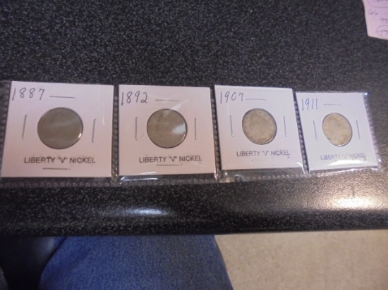 Group of 4 Assorted Liberty "V" Nickels