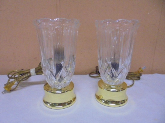 Beautiful Set of Lead Crystal & Crass Accent Table Lamps