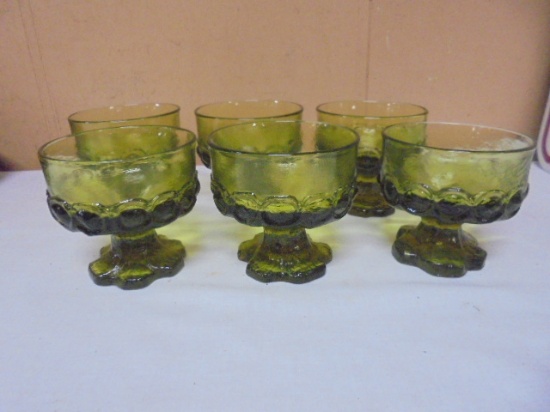 Set of 6 Vintage Tiffin Franciscan Maderia Green Glass Sherbets