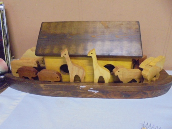 Solid Wood Handbuilt Noah's Ark w/ Animals