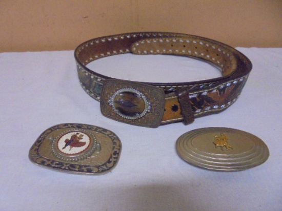 Men's Genuine Leather Belt & 3 Belt Buckles