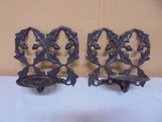 2 Cast Iron Wall Candle Holders