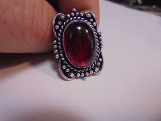 Ladies German Silver and Garnet Ring