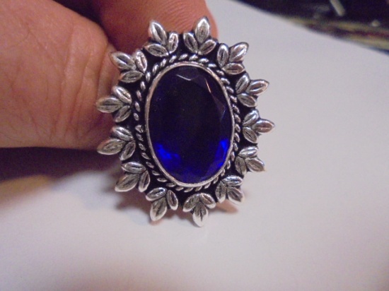 Ladies German Silver and Blue Sapphire Ring