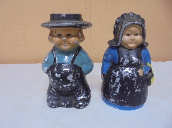 Vintage Cast Metal Amish Man and Woman Banks