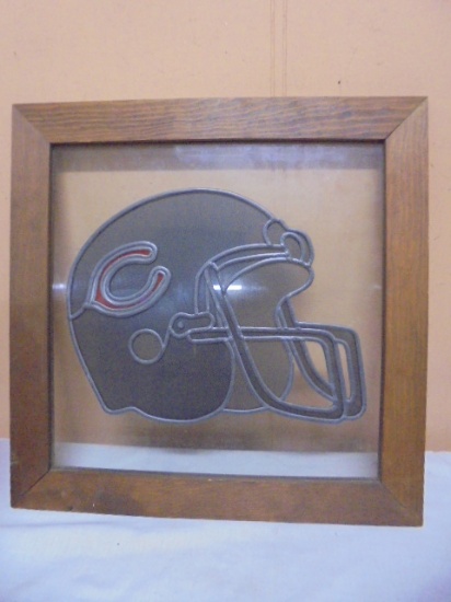 Framed Leaded Glass Chicago Bears Helmet