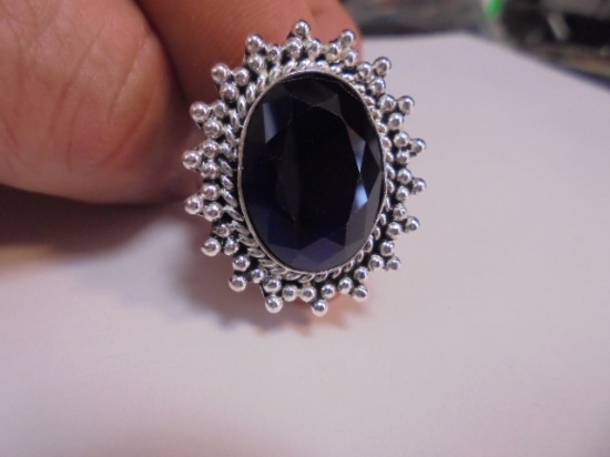 Ladies German Silver and Blue Sapphire Ring