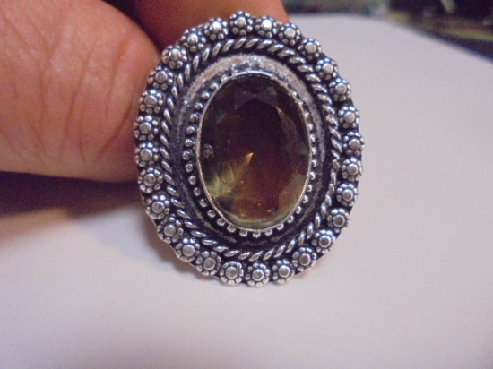 Ladies German Silver and Smoky Quartz Ring