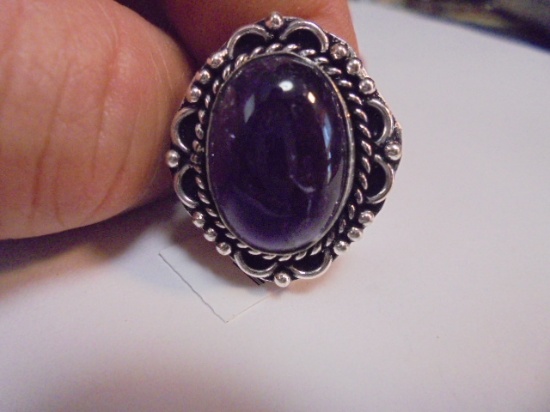 Ladies German Silver and Blue Sapphire Ring