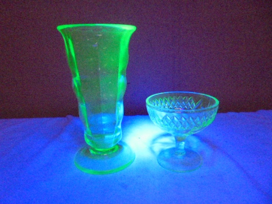 Vintage Green Depression Uranium Glass Parfait & Sherbert