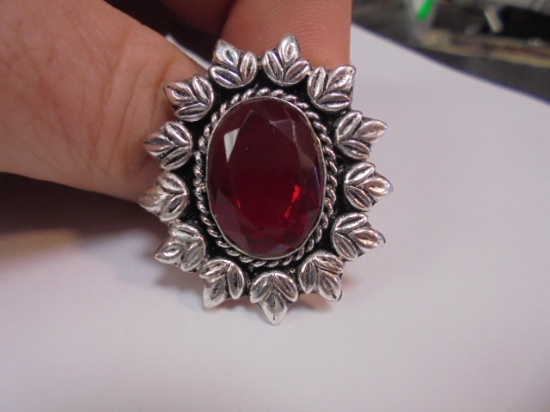 Ladies German Silver & Garnet Ring
