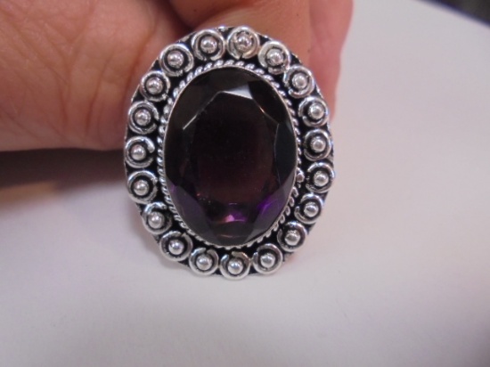 Ladies German Silver & Amethyst Ring