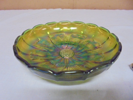 Vintage Green Irridescent Millersburg Cosmos Bowl