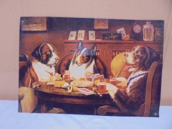 Metal Dogs Playing Poker Sign