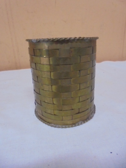 Vintage Brass Basket Weave Pencil Holder