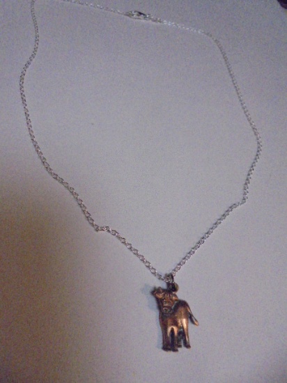 16in Sterling Silver Necklace w/ Copper Cow Pendant