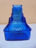 Vintage T.C. Wheaton Co. Flint Glass Manufacturers Blue Glass Log Cabin Bank