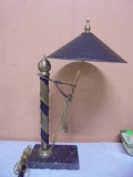 Beautiful Brass Lamp On Marble Base w/ Metal Shed