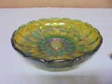 Vintage Green Irridescent Millersburg Cosmos Bowl