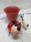 Plastic Pot 8” diameter 7” tall/ Metal Lady Bug Bobble Head/ Garden Cultivator