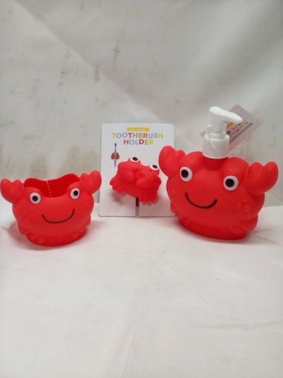 3pc Bathroom Set Crab- Soap Dispenser, Toothbrush Holder, Cup