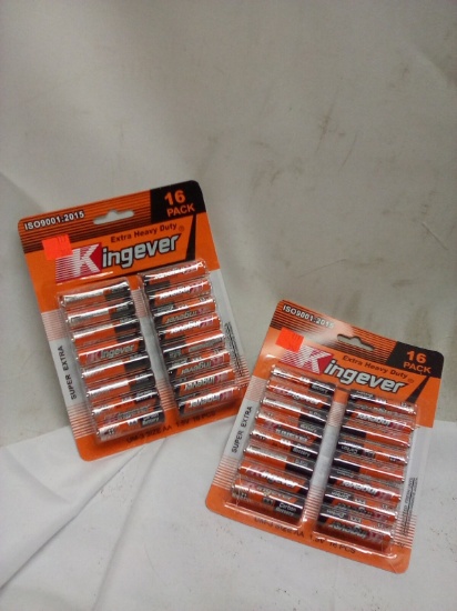 2 Packs of 16 KingEver Extra Heavy Duty AA Batteries
