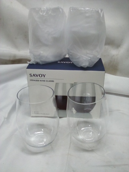 Qty 4 Savoy Plastic Stemless Wine Glasses
