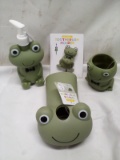 4pc Frog Bathroom Set- Soap dispenser, cup, Spout Cover, toothbrush holder