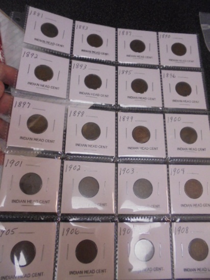 Group of 20 Assorted Date Indian Head Cents